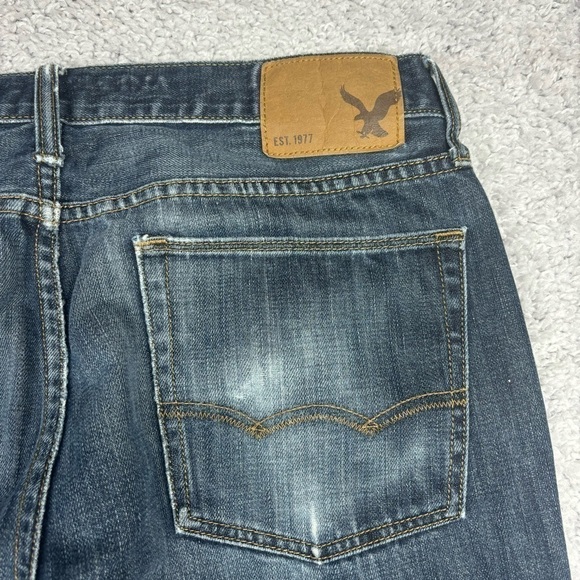 American Eagle Jeans Mens 34 x 32 Original Straight Cotton Dark Distressed Holes - Picture 5 of 6